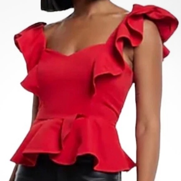 NWT EXPRESS Red Peplum Top Flutter Sweetheart Neck Feminine Going Out | Size XL - Picture 1 of 12